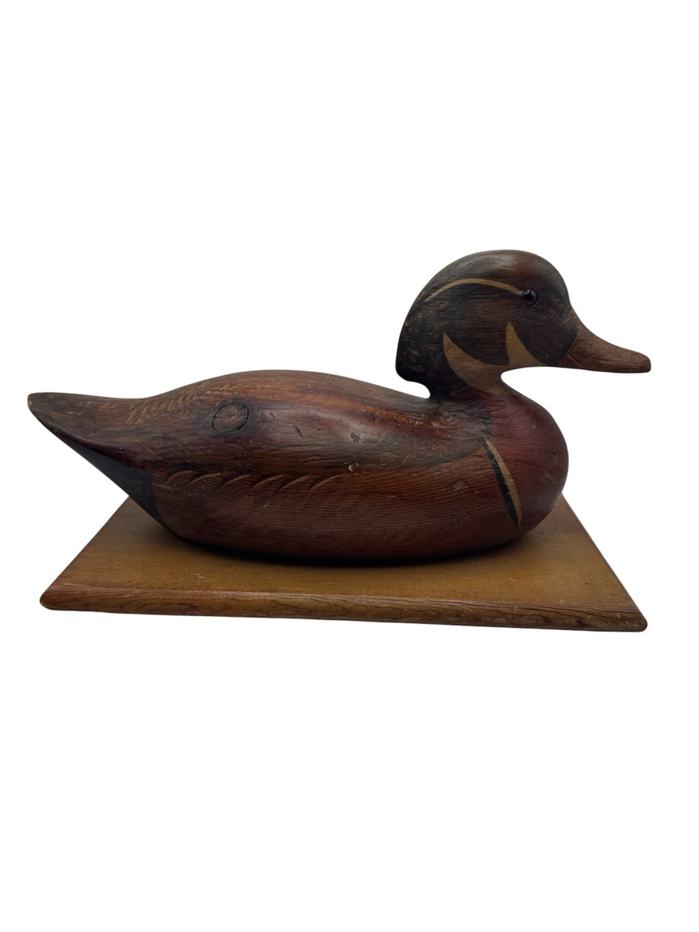Handcrafted Wooden Duck Figurine in Brown Rustic Home Art Mason Style Decoy